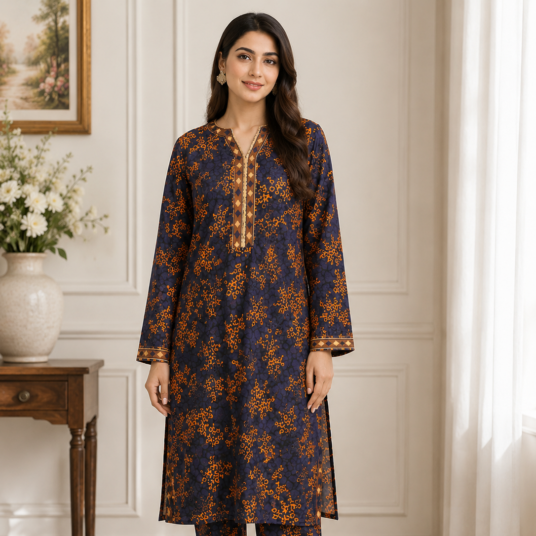 Naqsh MidNight Blossom - 2 Piece Printed Suit.