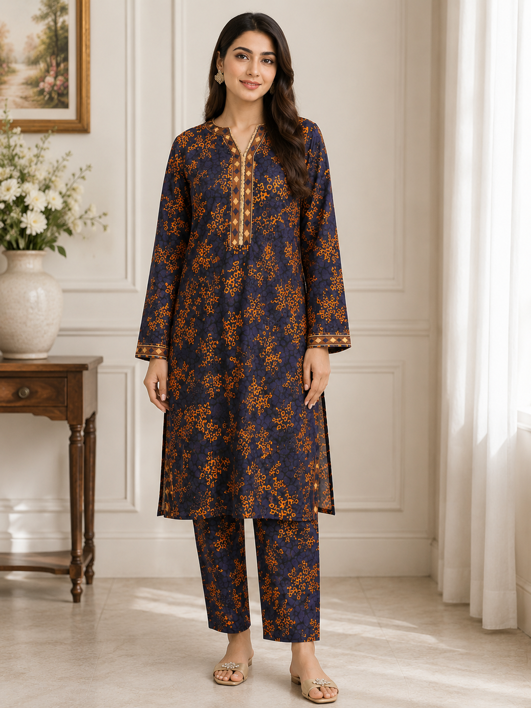 Naqsh MidNight Blossom - 2 Piece Printed Suit.