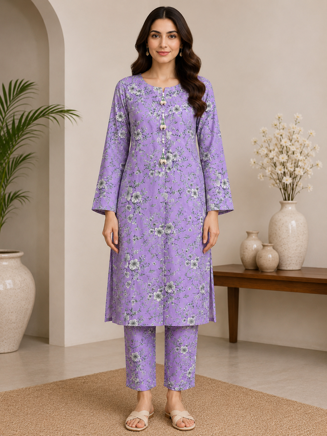 Lavender Floral Printed 2-Piece Lawn Suit for Women | Naqsh by Mateen