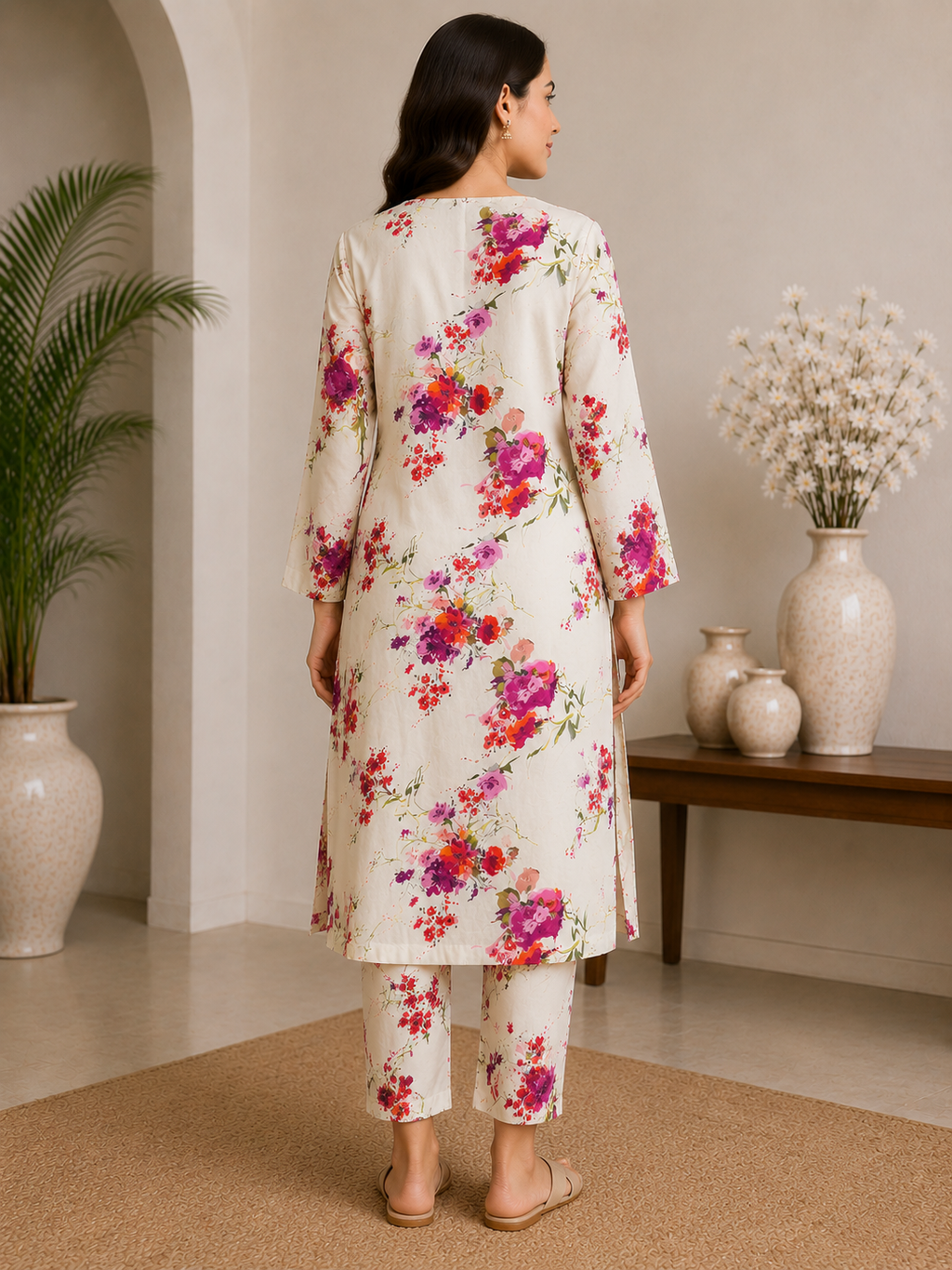 Ivory Floral Printed 2-Piece Lawn Suit for Women | Naqsh by Mateen