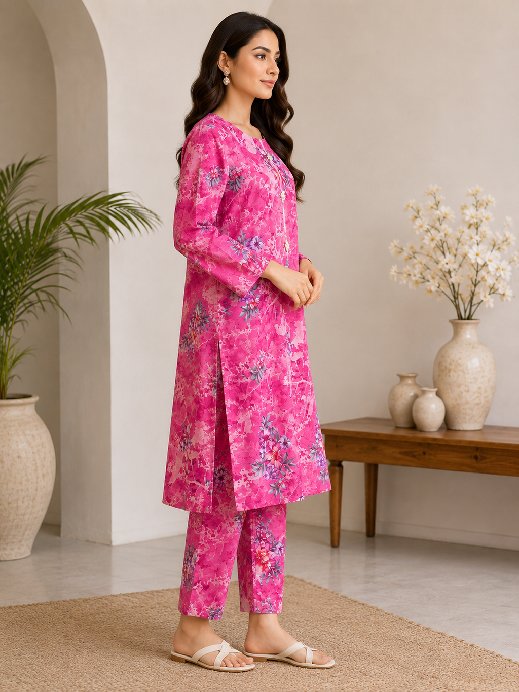 Pink Floral Printed 2-Piece Lawn Suit for Women | Naqsh by Mateen