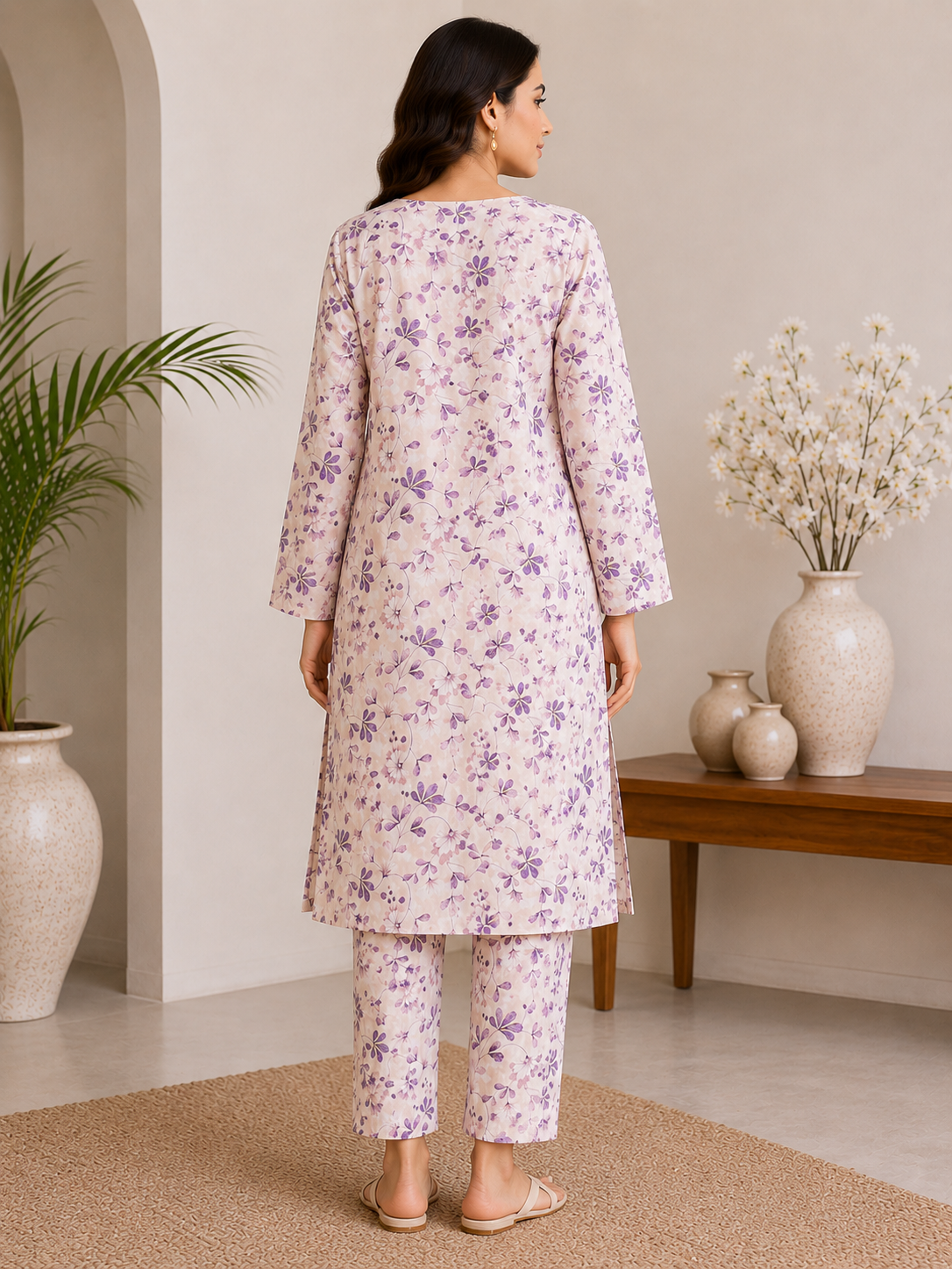 Ivory Lavender Floral Printed 2-Piece Lawn Suit | Naqsh by Mateen