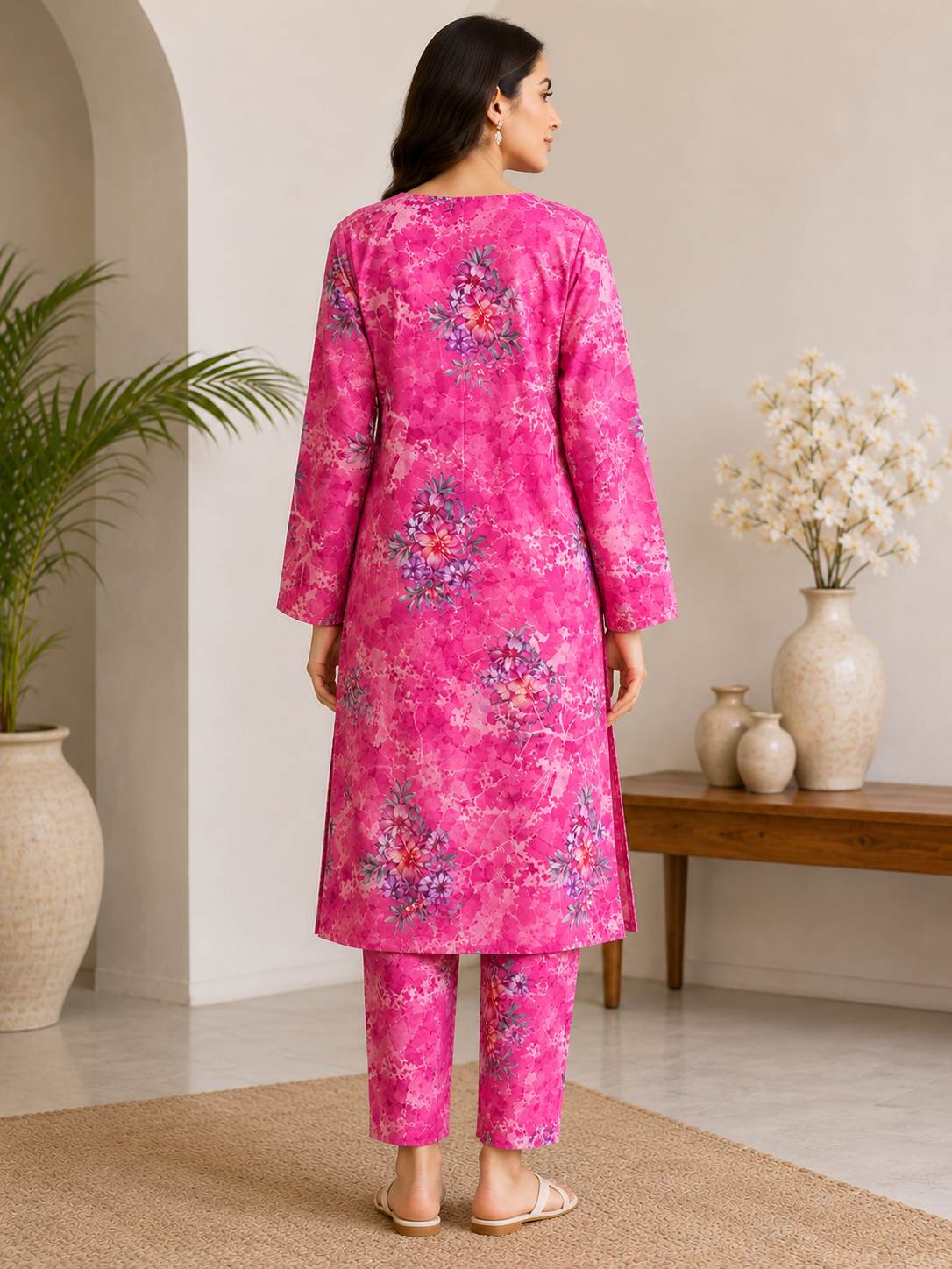 Pink Floral Printed 2-Piece Lawn Suit for Women | Naqsh by Mateen