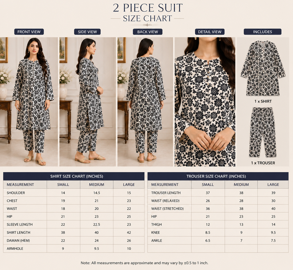 Monochrome Blossom Printed 2-Piece Suit | Naqsh by Mateen