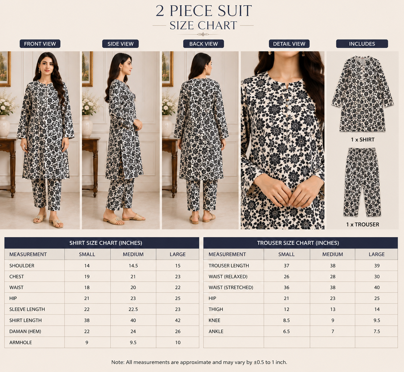 Monochrome Blossom Printed 2-Piece Suit | Naqsh by Mateen