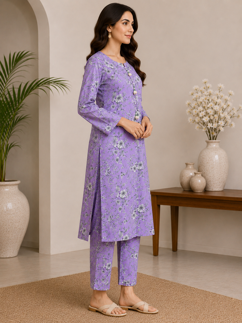 Lavender Floral Printed 2-Piece Lawn Suit for Women | Naqsh by Mateen