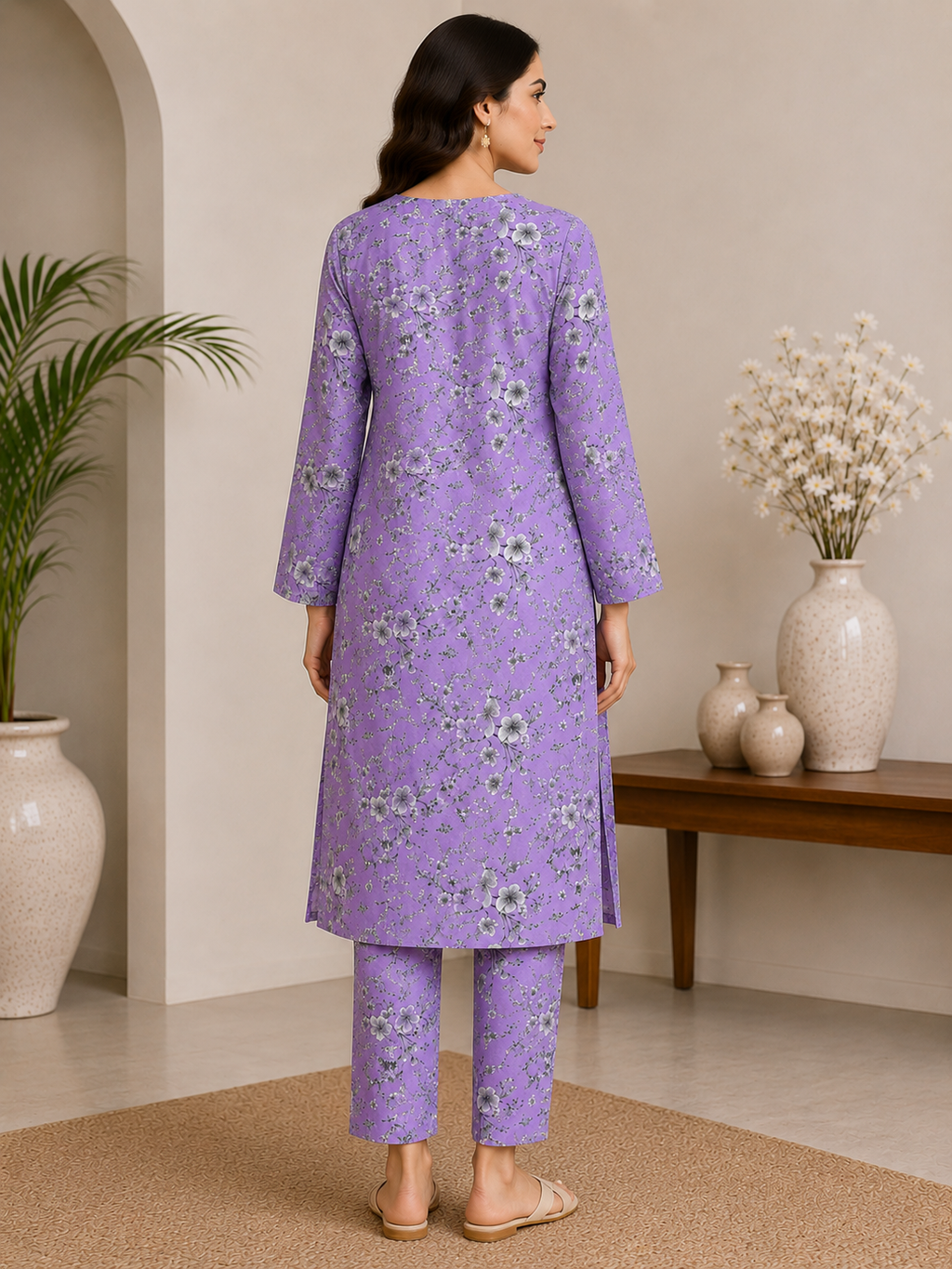 Lavender Floral Printed 2-Piece Lawn Suit for Women | Naqsh by Mateen